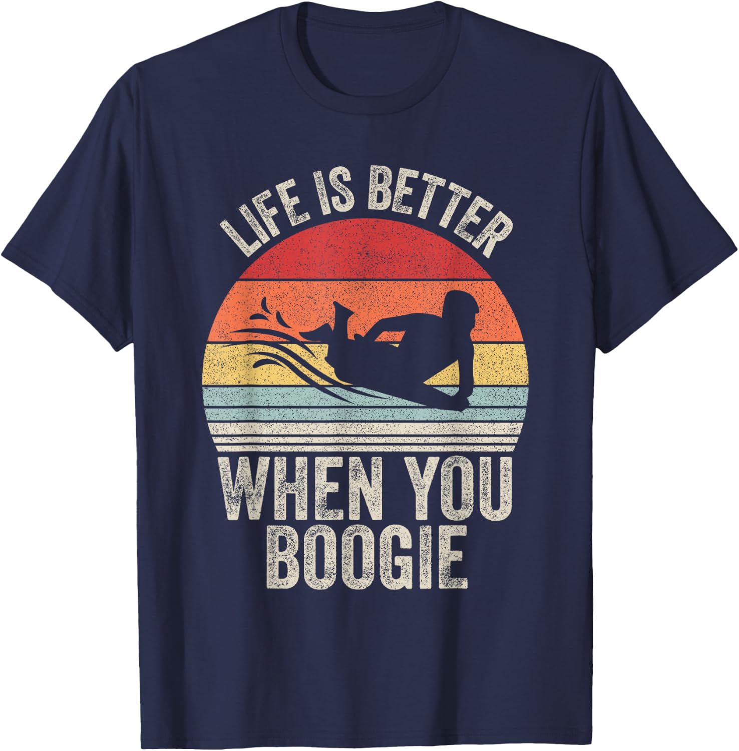 Catch Some Rays Vintage Retro Life Is Better When You Boogie Board - Women's Adults Black Short Sleeve Classic Fit - Small T-Shirt - T-Shirt | Navy
