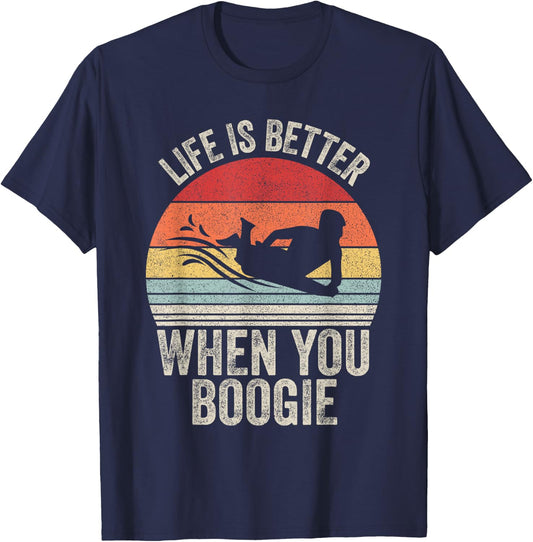 Catch Some Rays Vintage Retro Life Is Better When You Boogie Board - Women's Adults Black Short Sleeve Classic Fit - Small T-Shirt - T-Shirt | Navy
