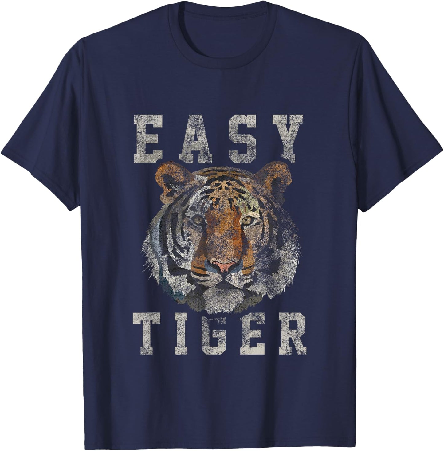 Easy Tiger Distressed Casual-Chic Graphic Small T-Shirt - T-Shirt | Navy