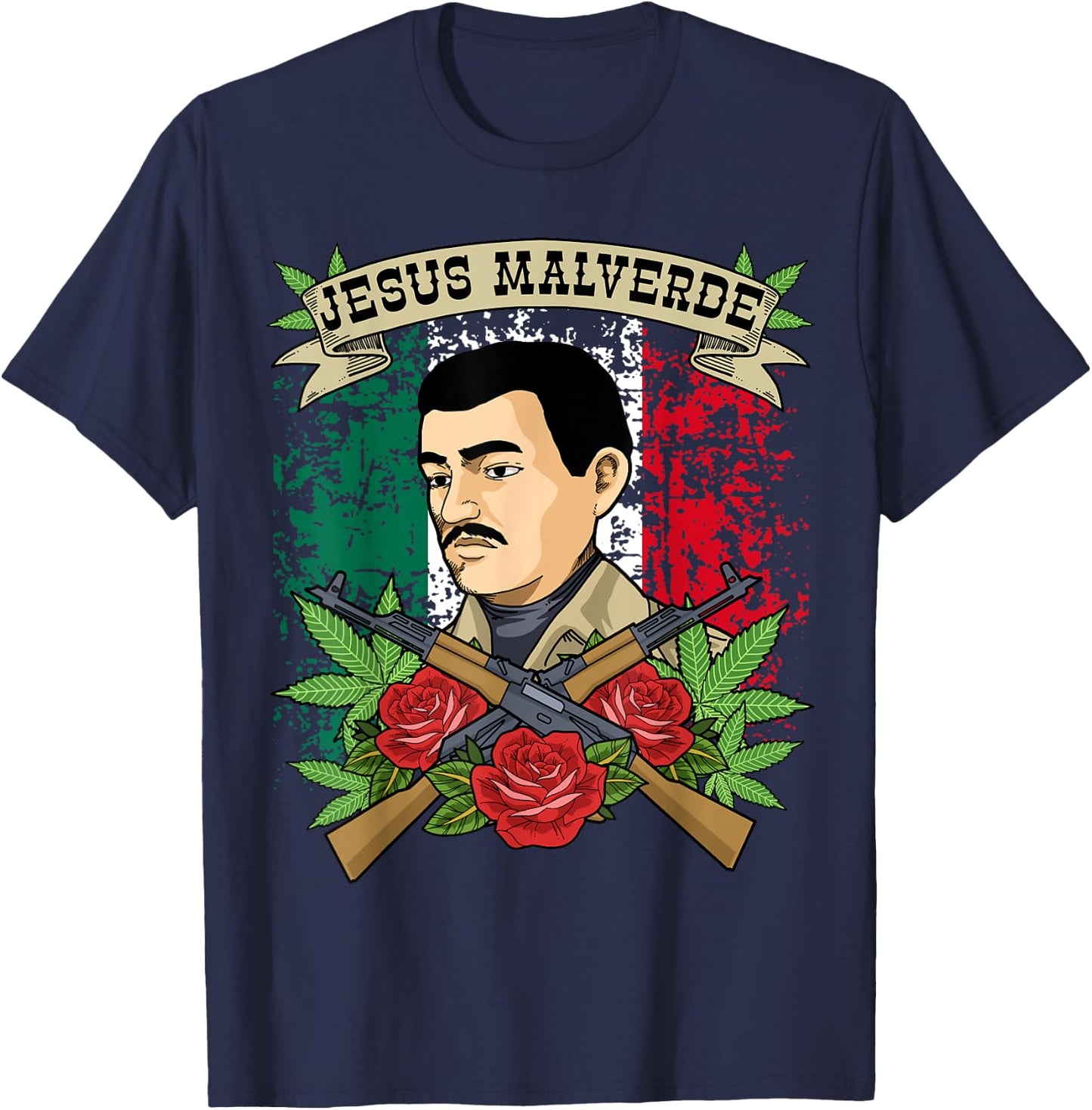 Jesus Malverde Shirt & Men Gifts Jesus Malverde T-Shirt - T-Shirt | Navy