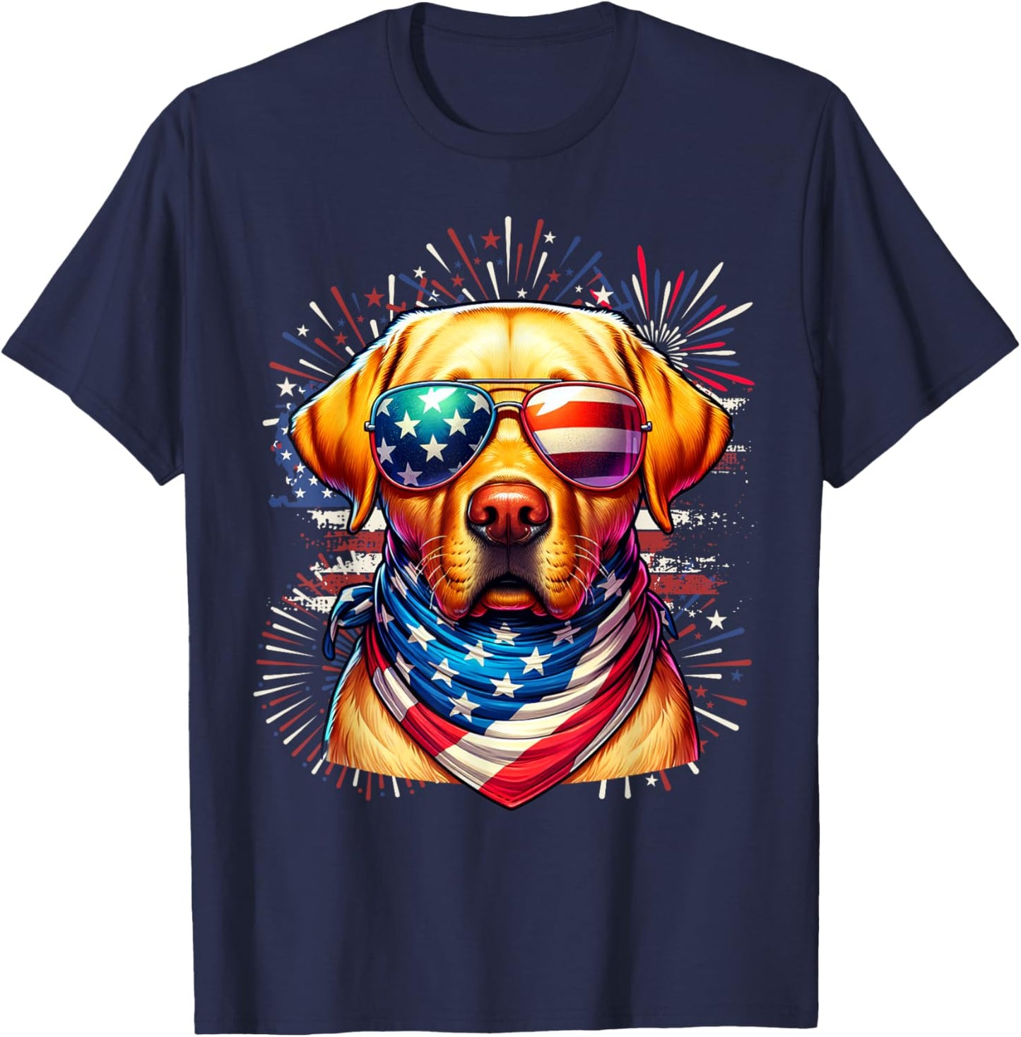 Yellow Lab Patriotic 4th of July USA Flag Fireworks Dog Kids Men T-Shirt - T-Shirt | Navy