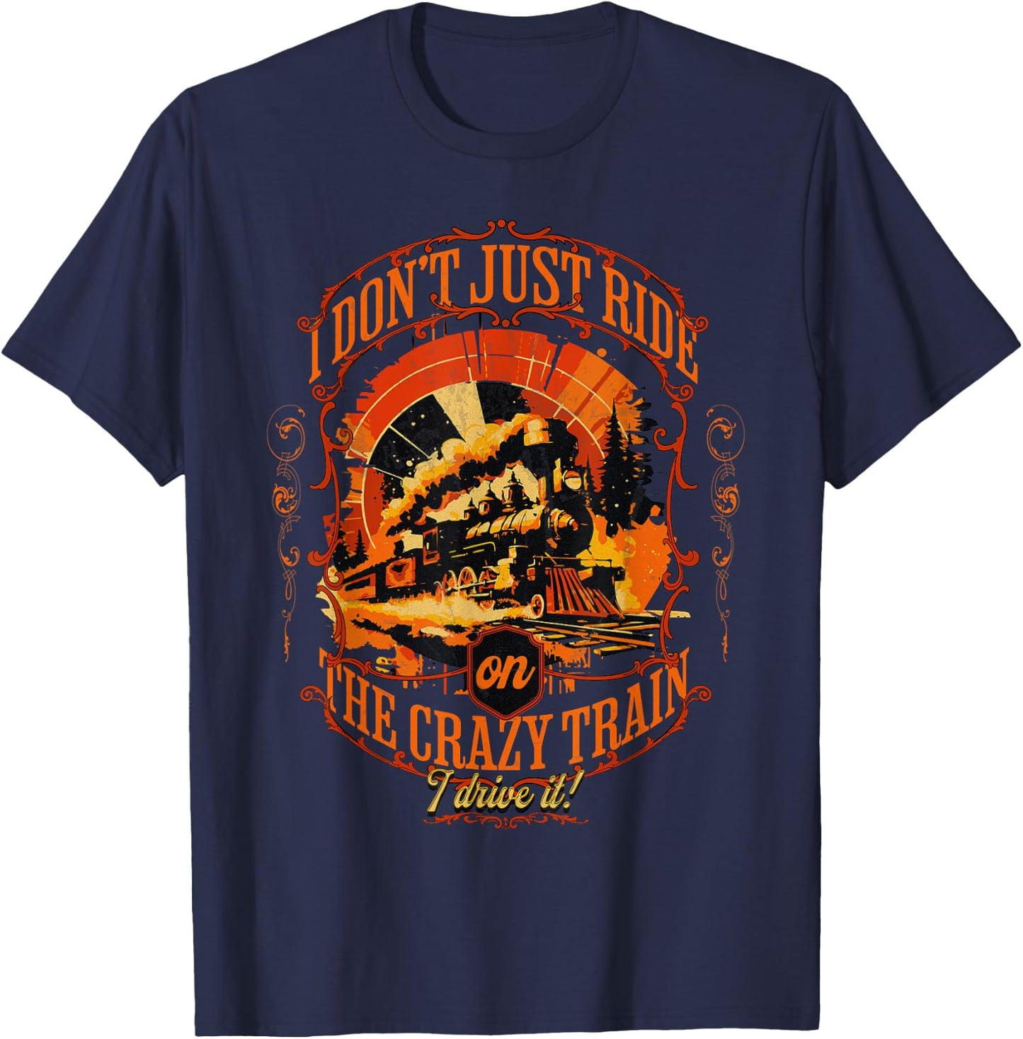 Crazy Train Conductor: Steering the Madness T-Shirt - T-Shirt | Navy