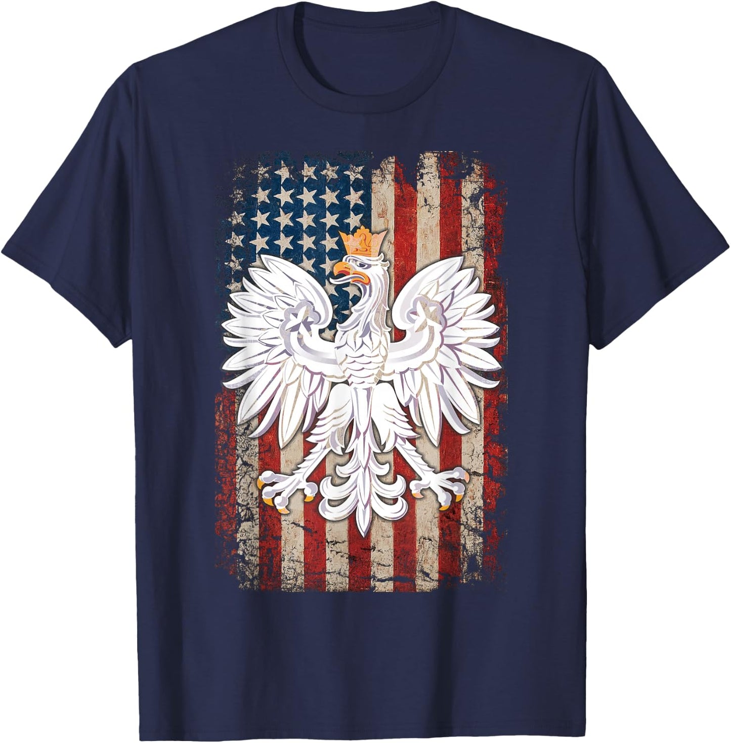 Polish Eagle American Flag Pride Poland T-Shirt - T-Shirt | Navy