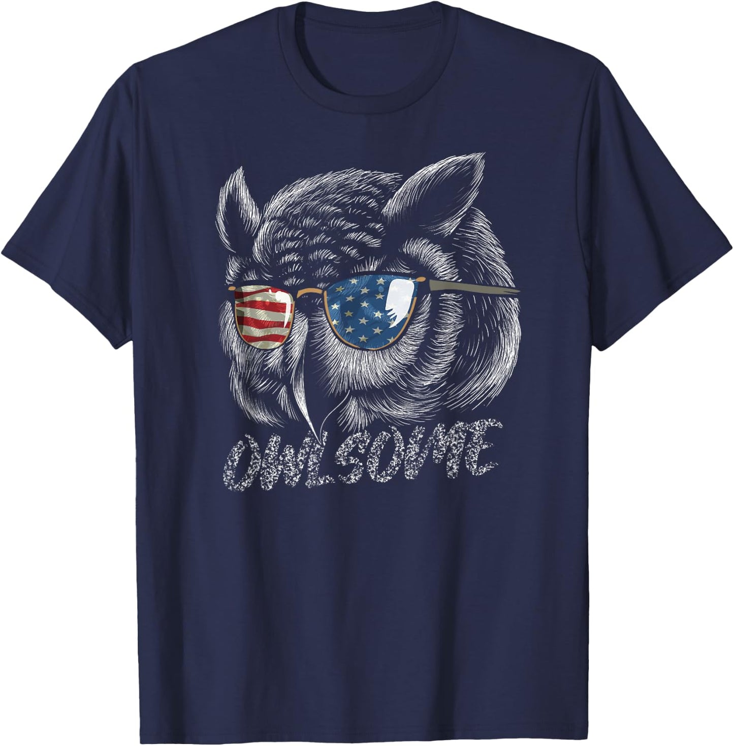 Owlsome Awesome Owl Funny Patriotic Gift Owl Lovers Women Kids Men T-Shirt - T-Shirt | Navy