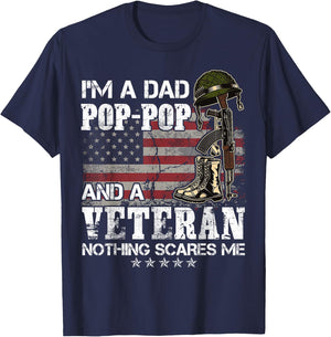 I'm A Dad Pop-Pop And A Veteran Nothing Scares Me T-Shirt - T-Shirt | Navy