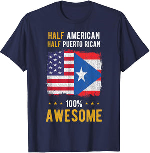 American Puerto Rican Flag - Half American Half Puerto Rican T-Shirt - T-Shirt | Navy