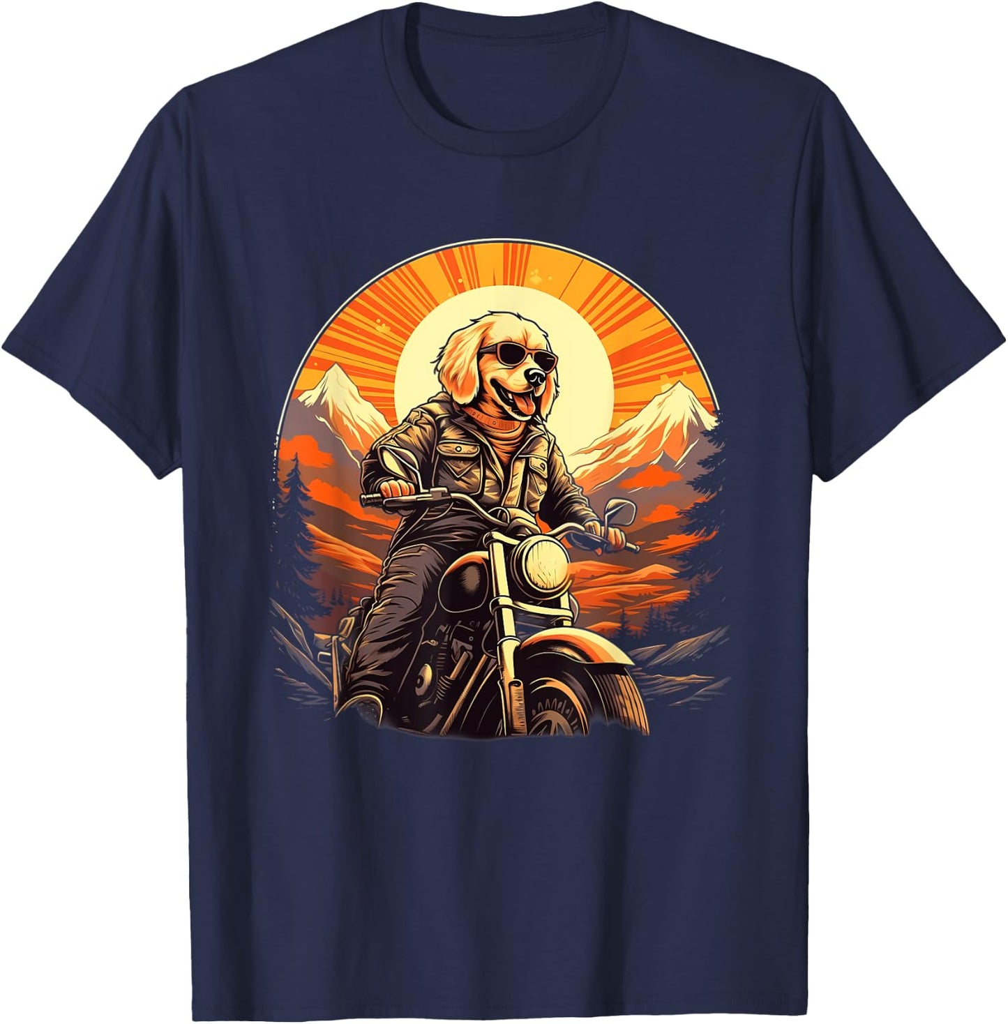 Biker Golden Retriever Dog Riding Motorcycle Men Women Girls Kids T-Shirt - T-Shirt | Navy