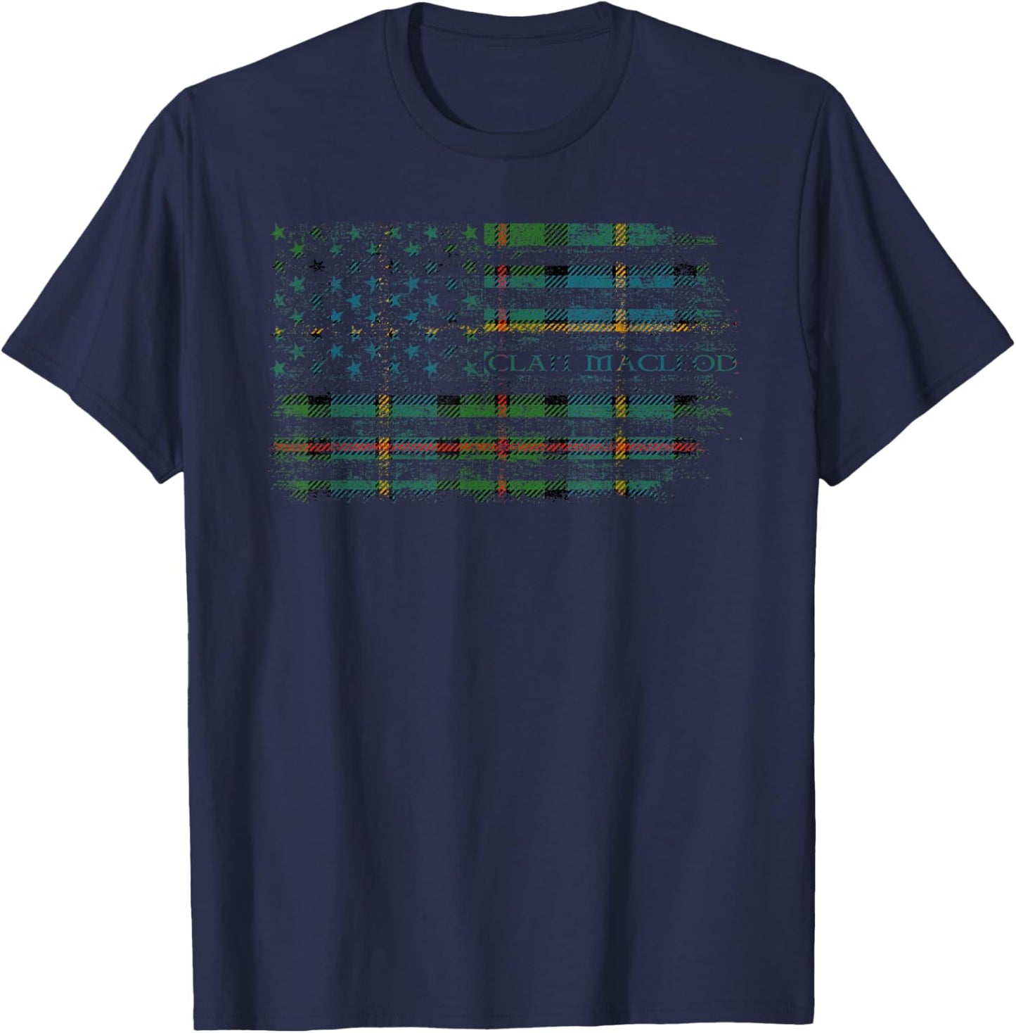 Clan MacLeod of Harris Scottish tartan US flag kilt Scotland T-Shirt - T-Shirt | Navy