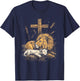 Religious Art Faith Spiritual Symbol Biblical Christianity Lion Lamb Christian Cross T-Shirt - T-Shirt | Navy