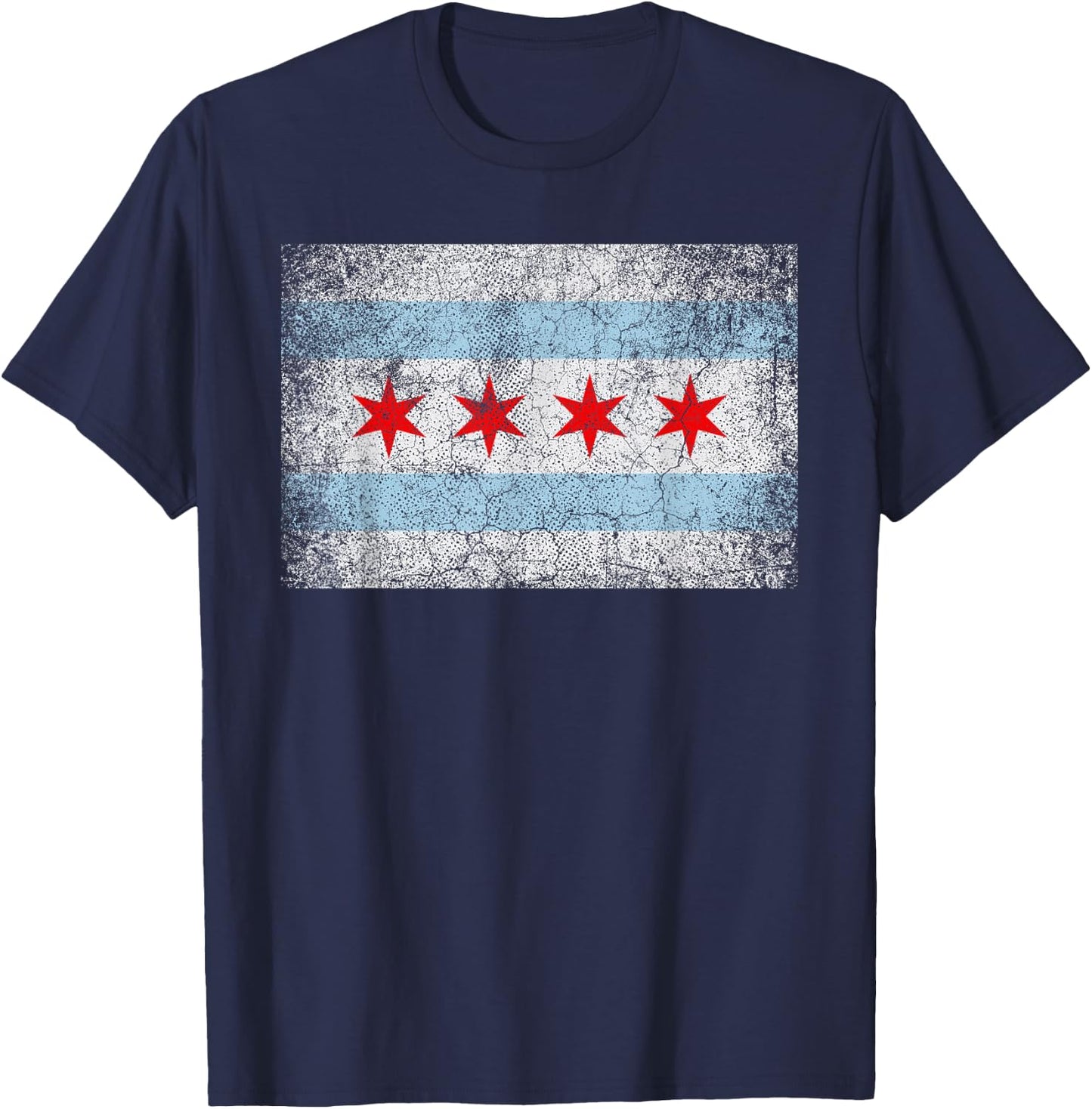 Chicago Flag Distressed Vintage Style Pride Men Women T-Shirt - T-Shirt | Navy