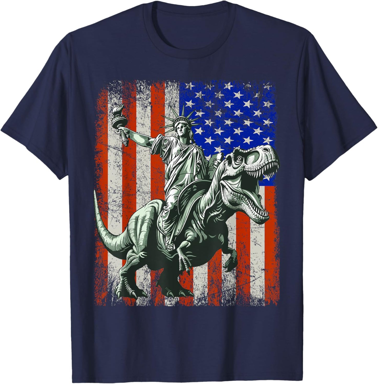 Dino Statue of liberty riding dinosaur T-Shirt - T-Shirt | Navy