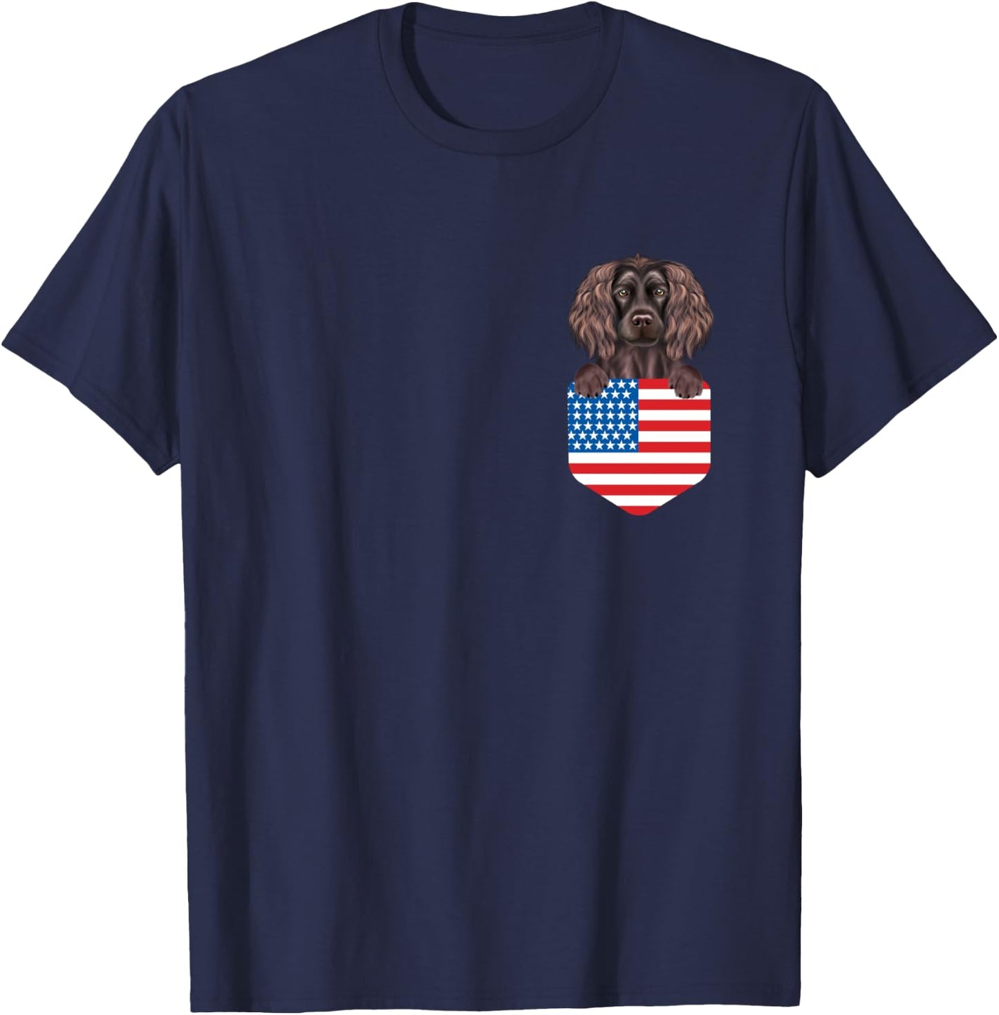America Flag Boykin Spaniel Dog In Pocket T-Shirt - T-Shirt | Navy
