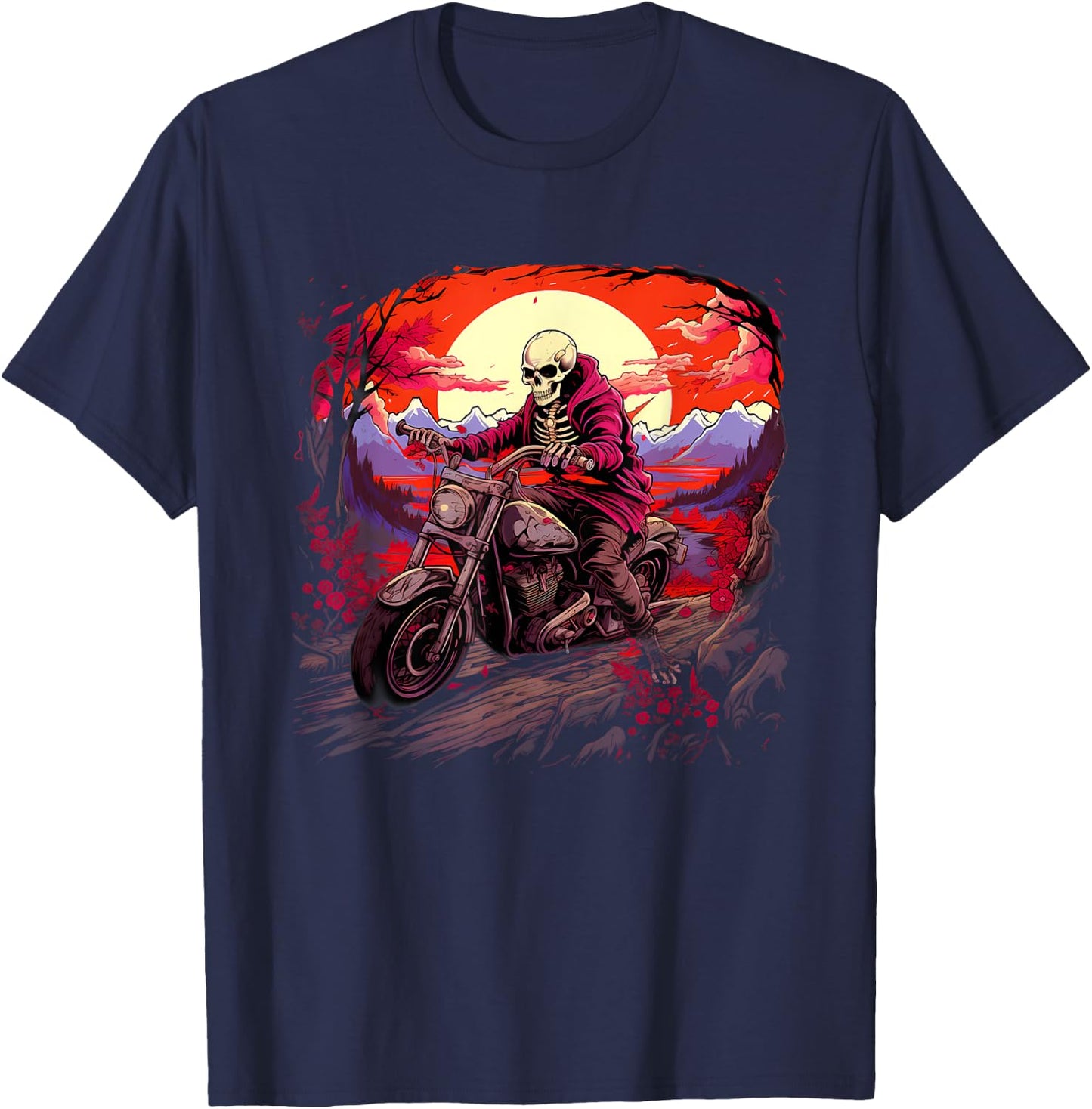 Biker Skeleton Riding Motorcycle T-Shirt - T-Shirt | Navy