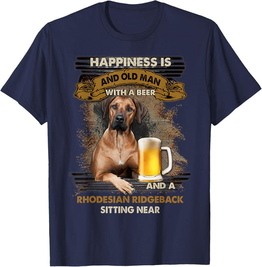 Happiness Is An Old Man With A Beer Rhodesian Ridgeback T-Shirt - T-Shirt | Navy