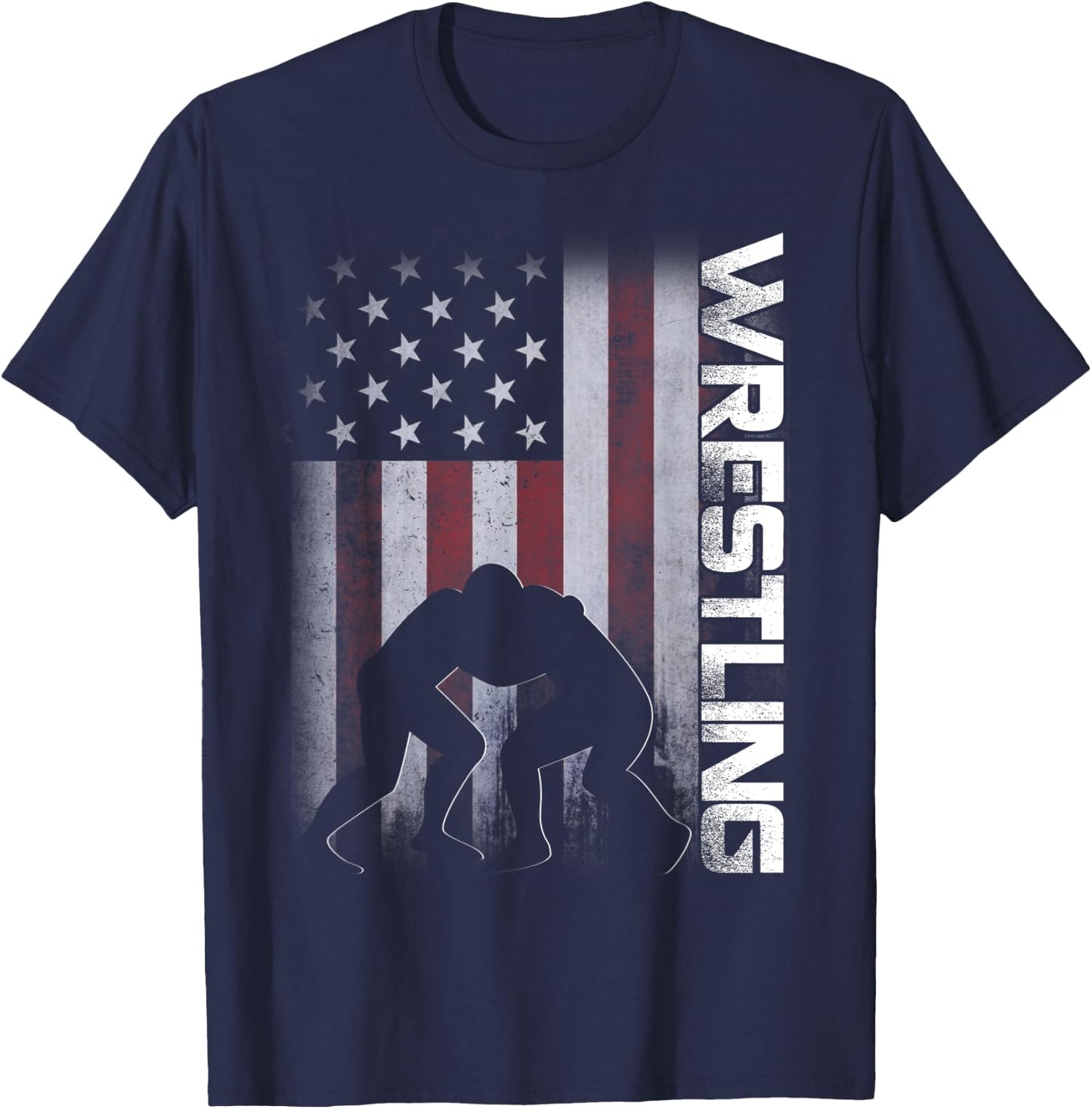 American Flag Wrestling Distressed Wrestle Gift Kids Men T-Shirt - T-Shirt | Navy