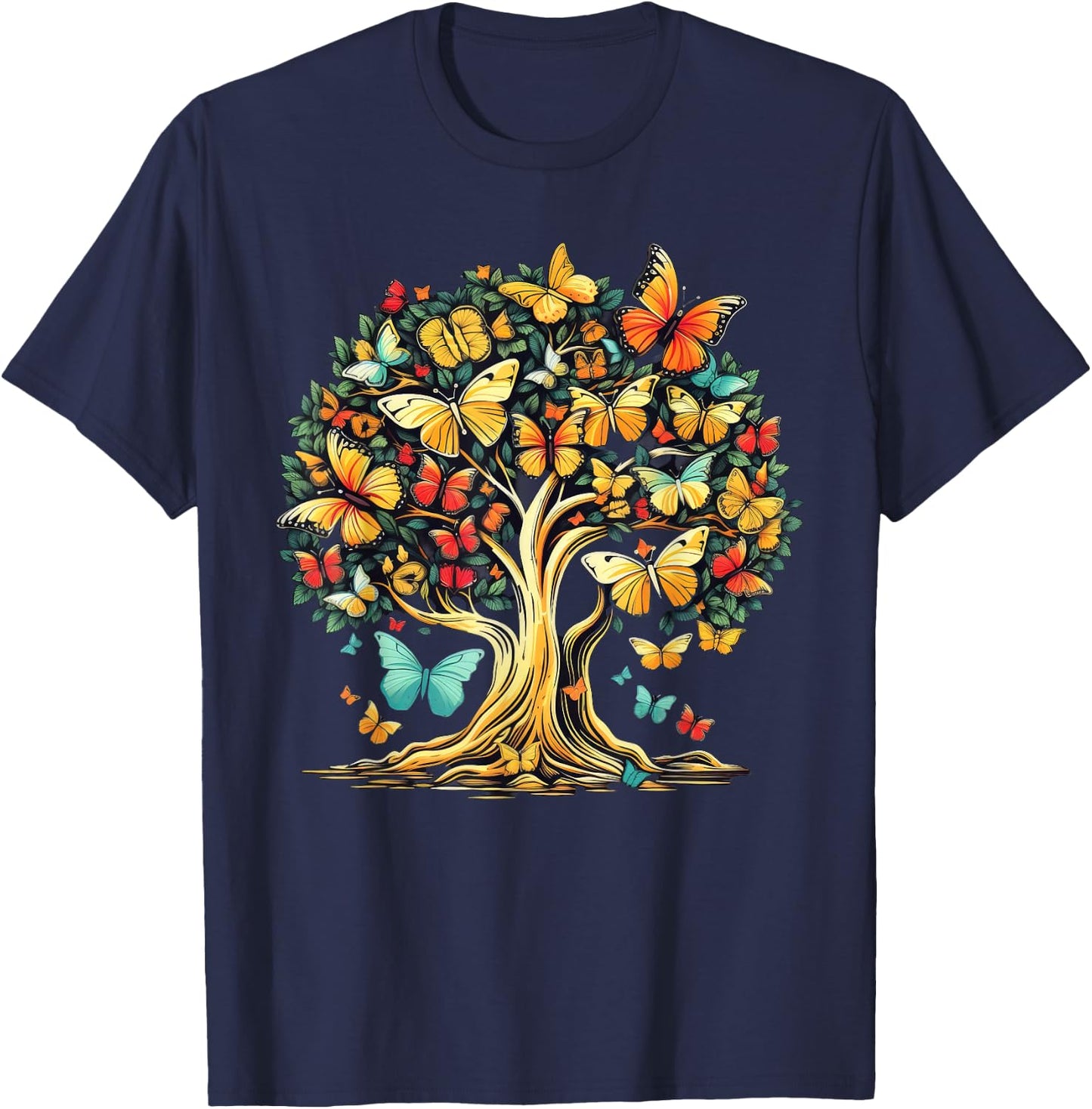 Butterfly Tree Beautiful Butterflies Nature T-Shirt - T-Shirt | Navy