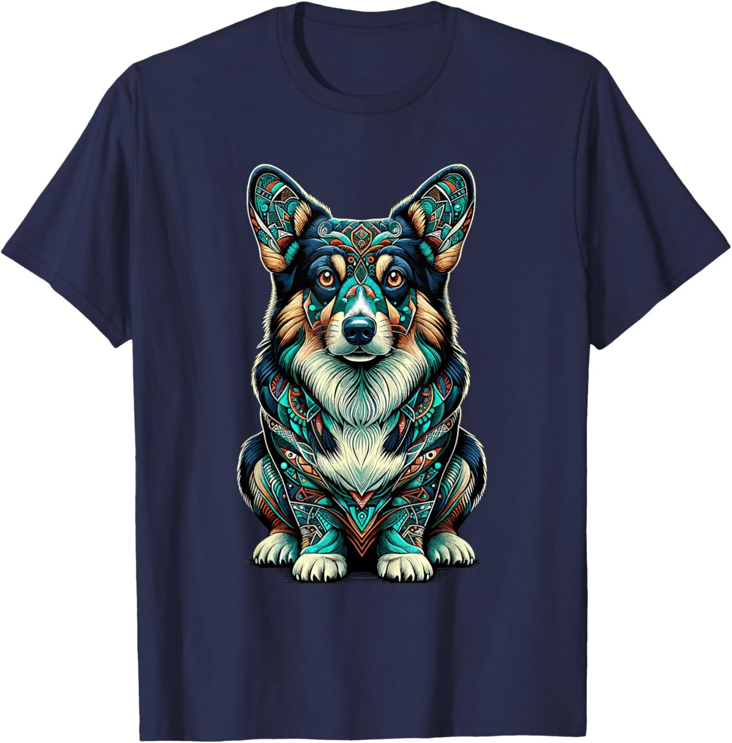 Mandala Art Pembroke Welsh Corgi Corgis T-Shirt - T-Shirt | Navy