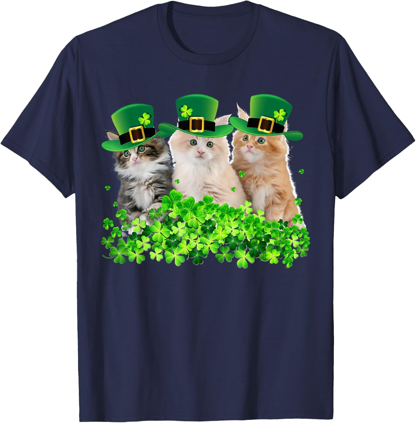 Three Cat St Patricks Day Kitty Kitten Lover Irish T-Shirt - T-Shirt | Navy