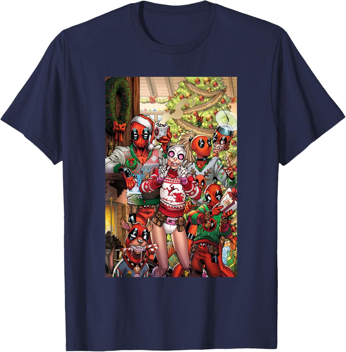 Marvel Gwenpool & Deadpool Family Christmas Holiday T-Shirt - T-Shirt | Navy