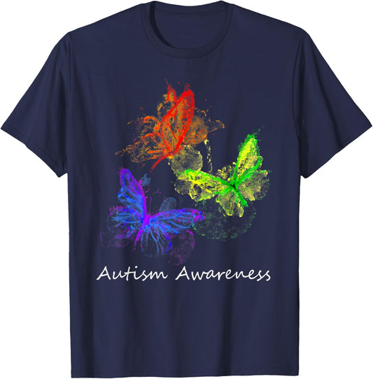 Autism Awareness Butterflies Without Puzzle Pieces Colorful T-Shirt - T-Shirt | Navy