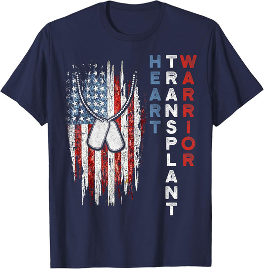 Heart Transplant Recipient Heart Flag US Surgery Survivor T-Shirt - T-Shirt | Navy