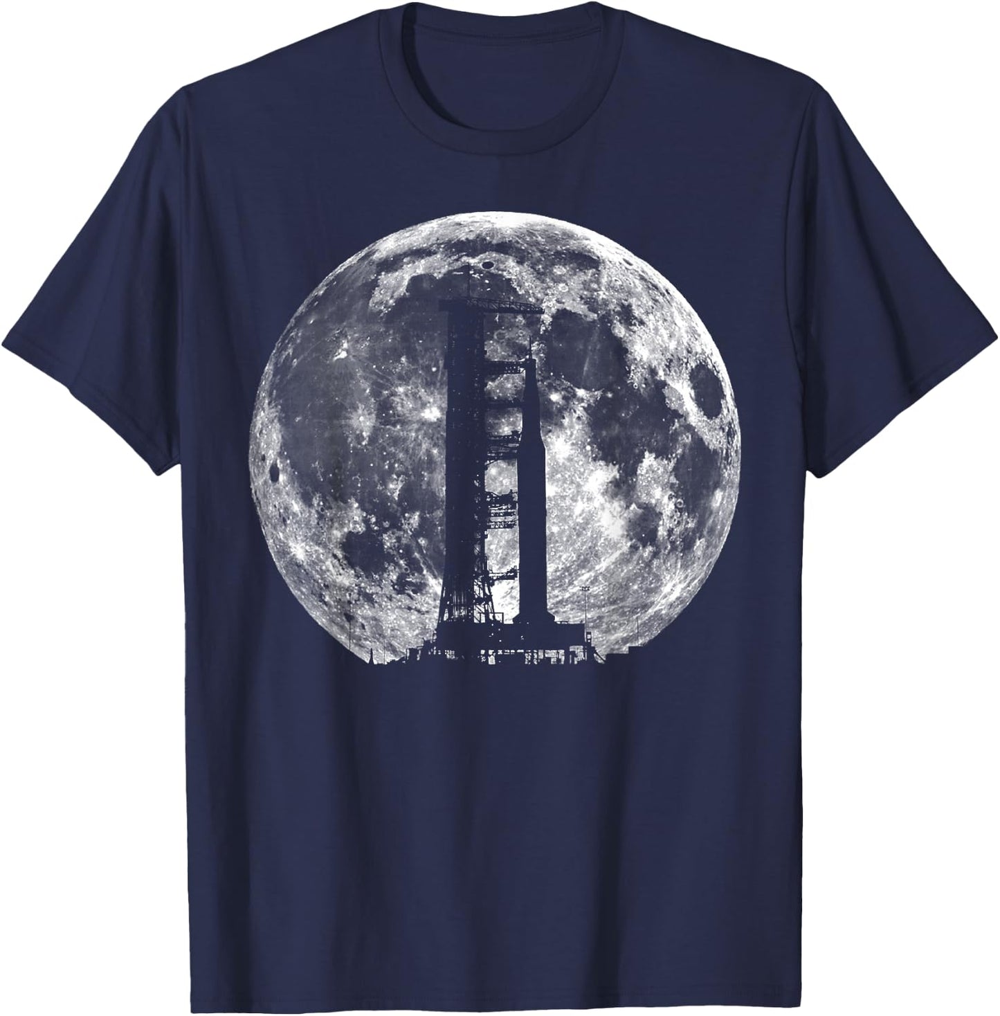 Saturn V Rocket Silhouette and Moon graphic NASA T-Shirt - T-Shirt | Navy