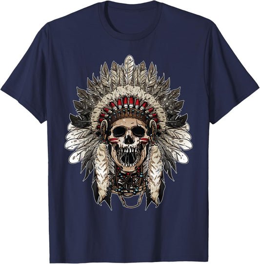 Chief Head Native American Indians Warbonnets Headdress T-Shirt - T-Shirt | Navy