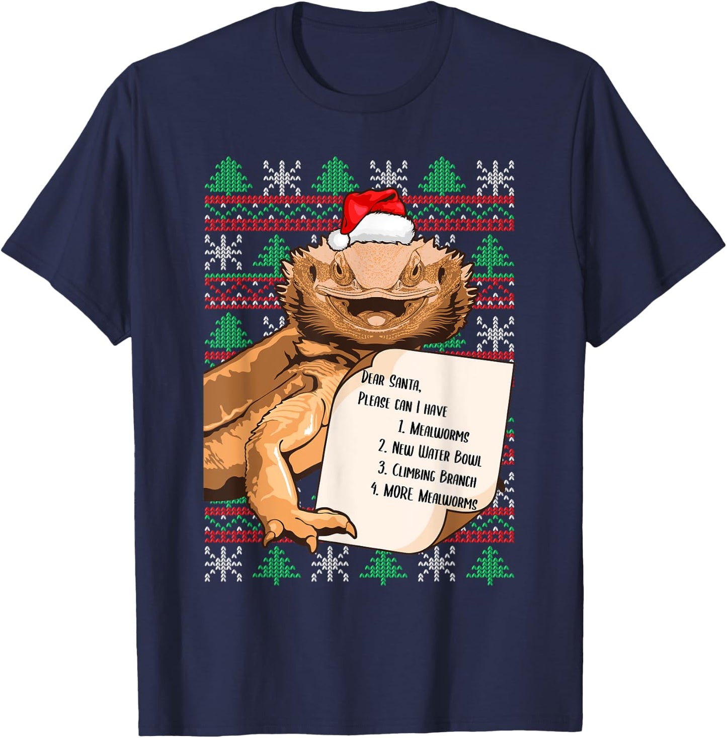 Funny Bearded Dragon Christmas Apparel Reptile Lover Lizard T-Shirt - T-Shirt | Navy