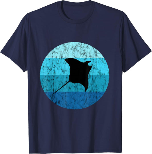 Manta Stingray Retro Vintage Ocean Sea Creatures T-Shirt - T-Shirt | Navy