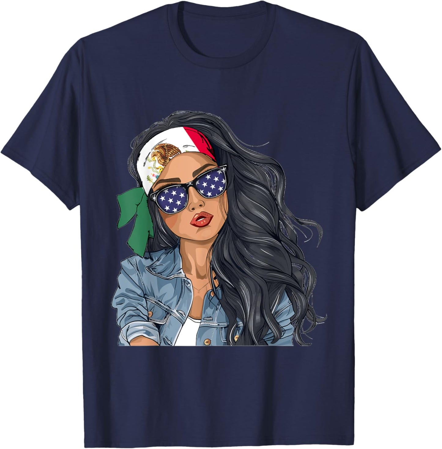 Mexican Woman Products Flag Uniform American Mexico T-Shirt - T-Shirt | Navy