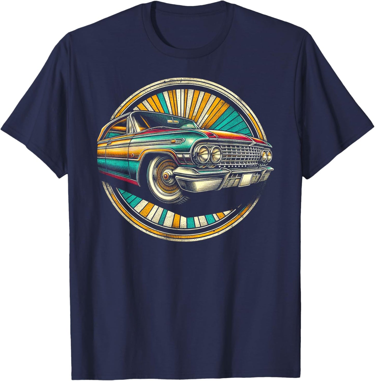 Detailed 1960s Car Illustration T-Shirt - T-Shirt | Navy