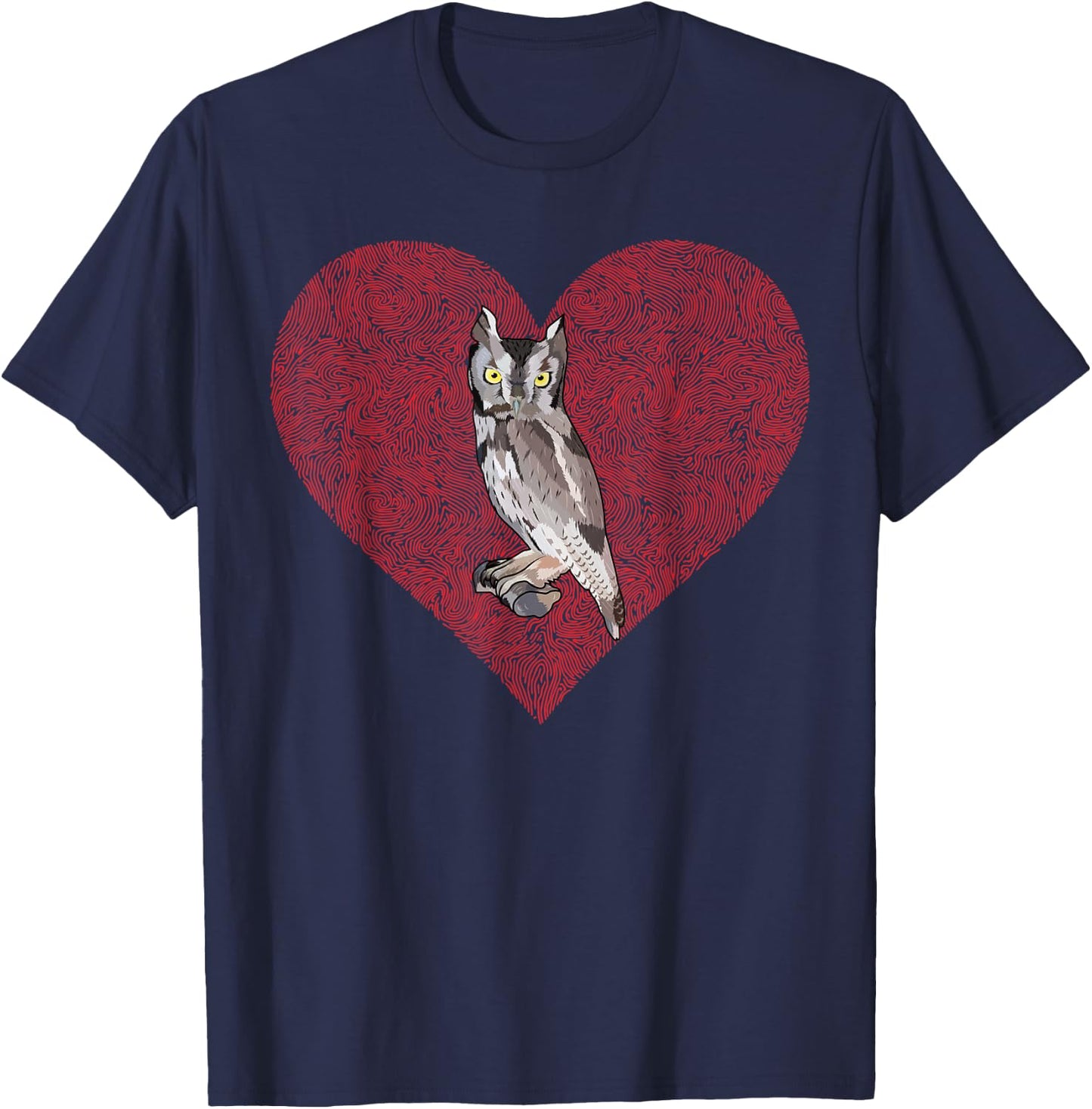 Western Screech-Owl Valentines Day Bird Love Fingerprint T-Shirt - T-Shirt | Navy