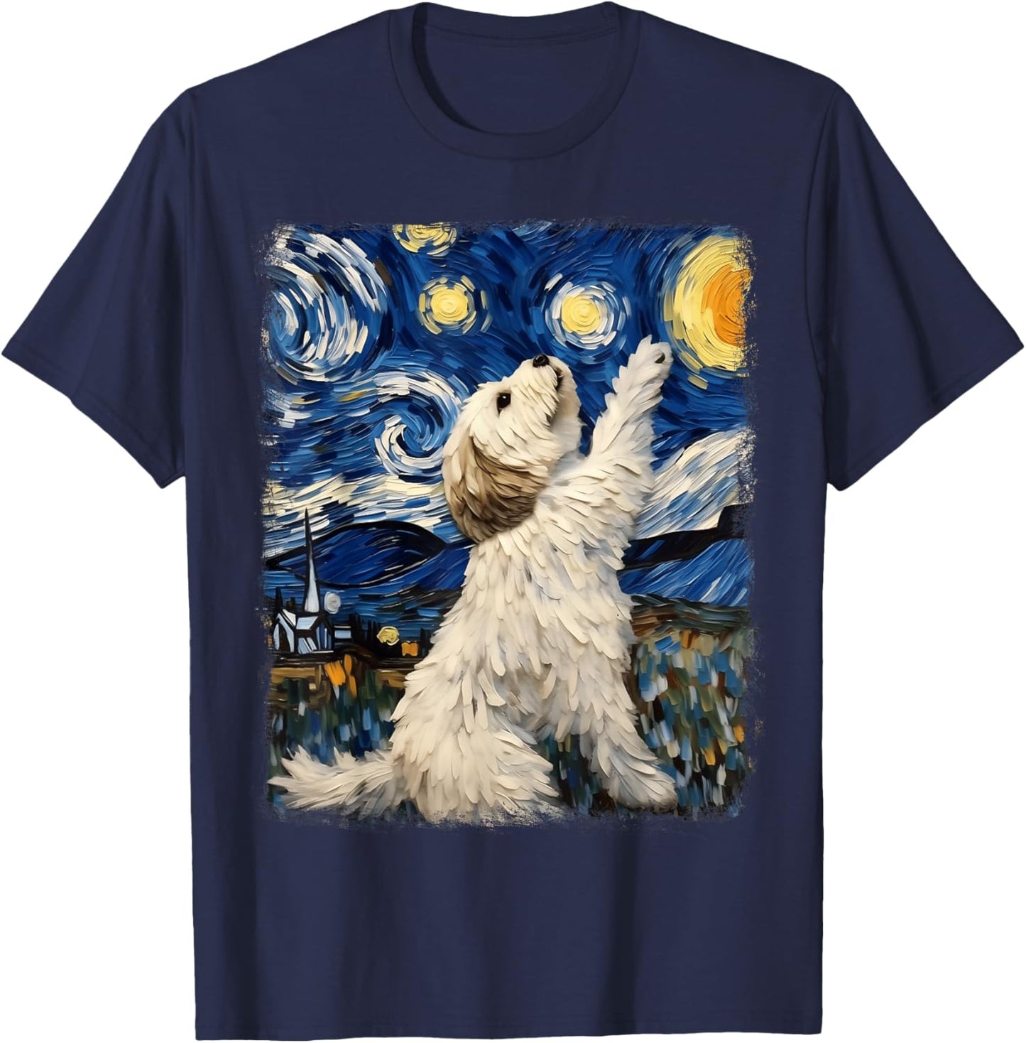 Havanese Dog Starry Night Painting T-Shirt - T-Shirt | Navy