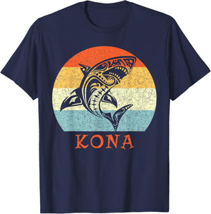 Kona, Hawaii Vintage Shark Retro Throwback Vacation T-Shirt - T-Shirt | Navy