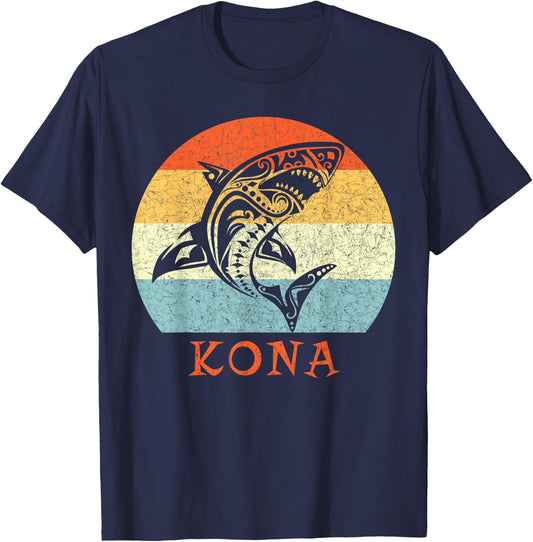 Kona, Hawaii Vintage Shark Retro Throwback Vacation T-Shirt - T-Shirt | Navy
