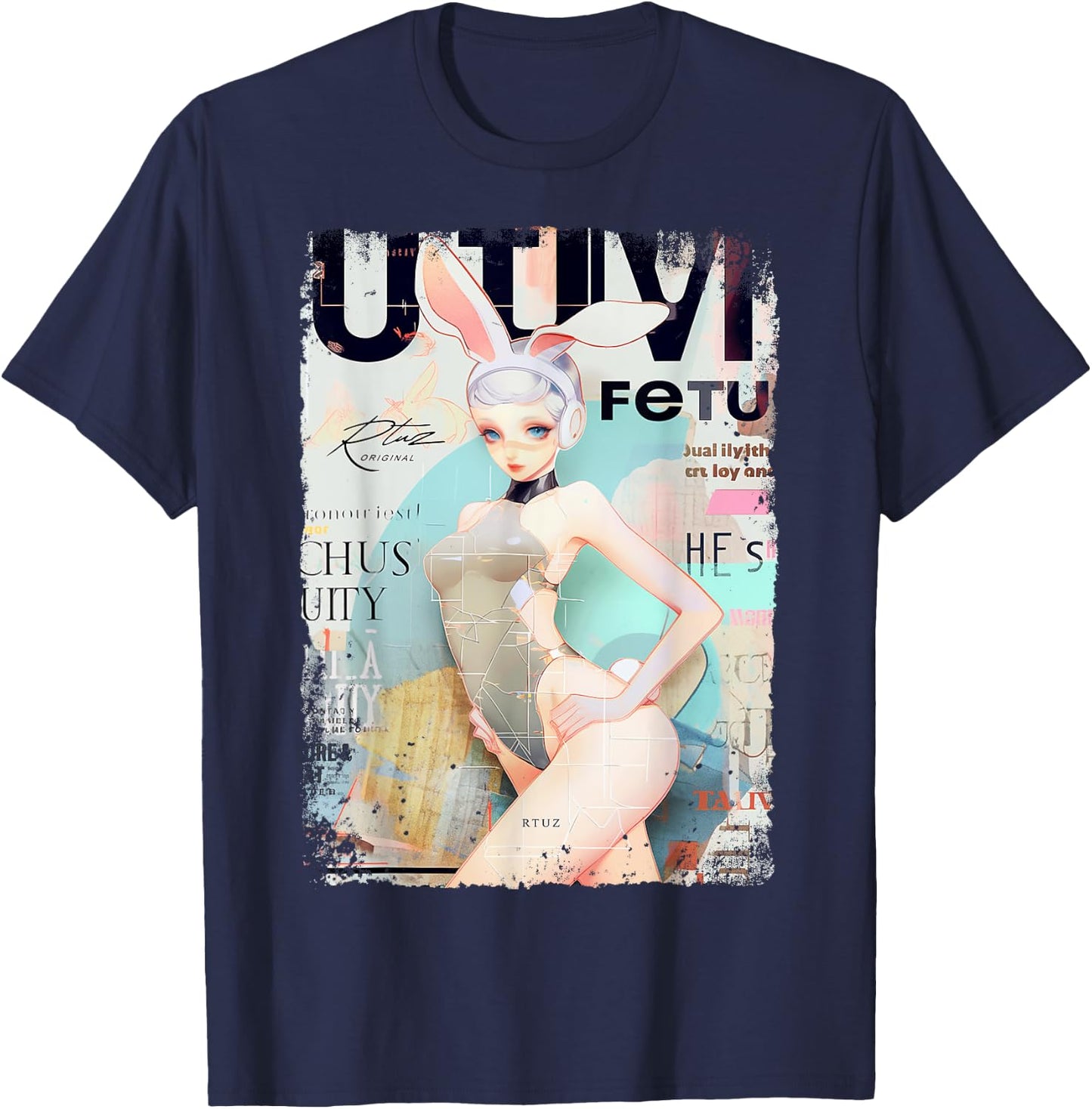 Magazin Cover Vintage Girl Bunny Collage Sexy Model Pin-up T-Shirt - T-Shirt | Navy