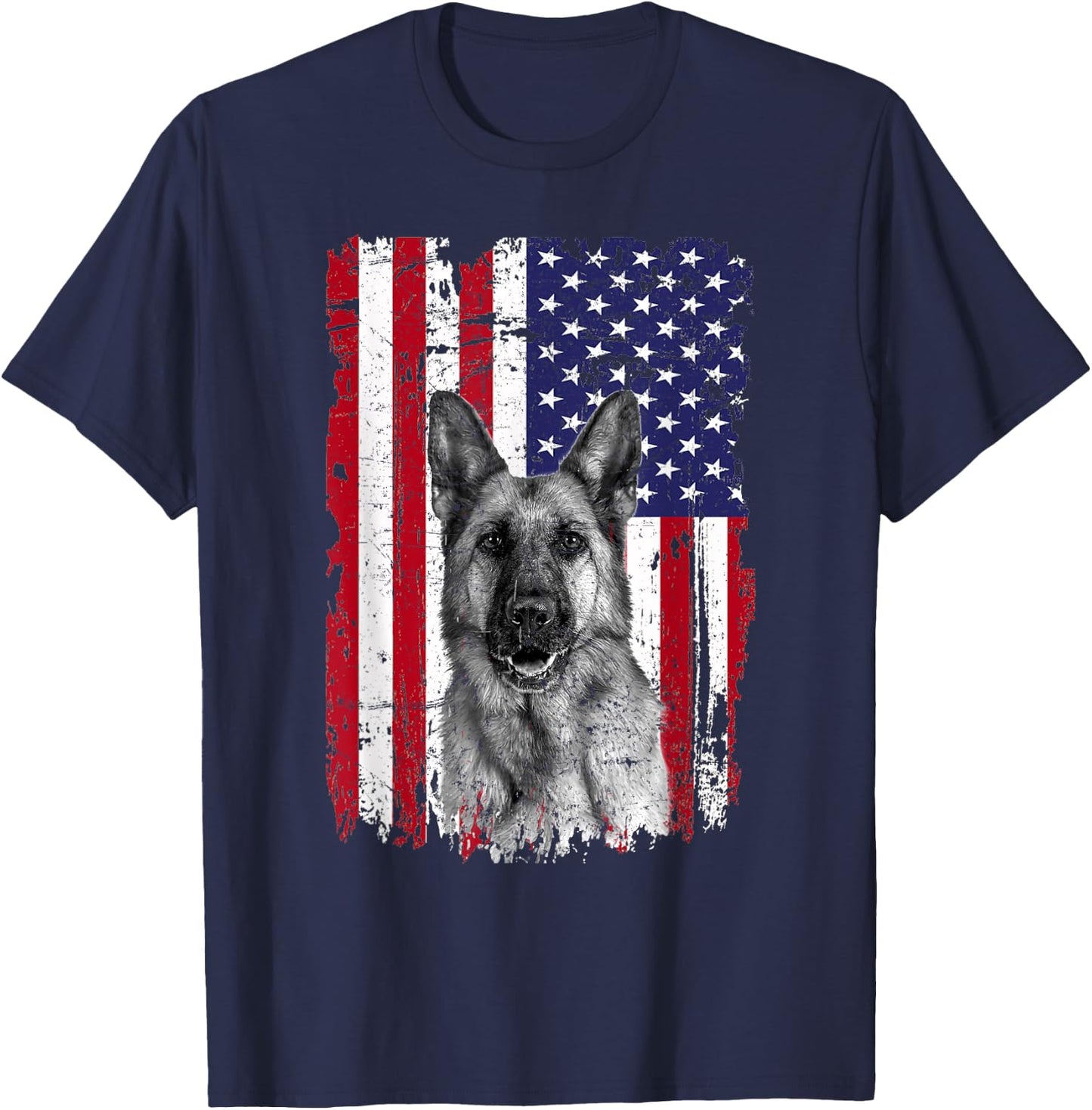 Patriotic German Shepherd American Flag 2023 4th of July T-Shirt - T-Shirt | Navy