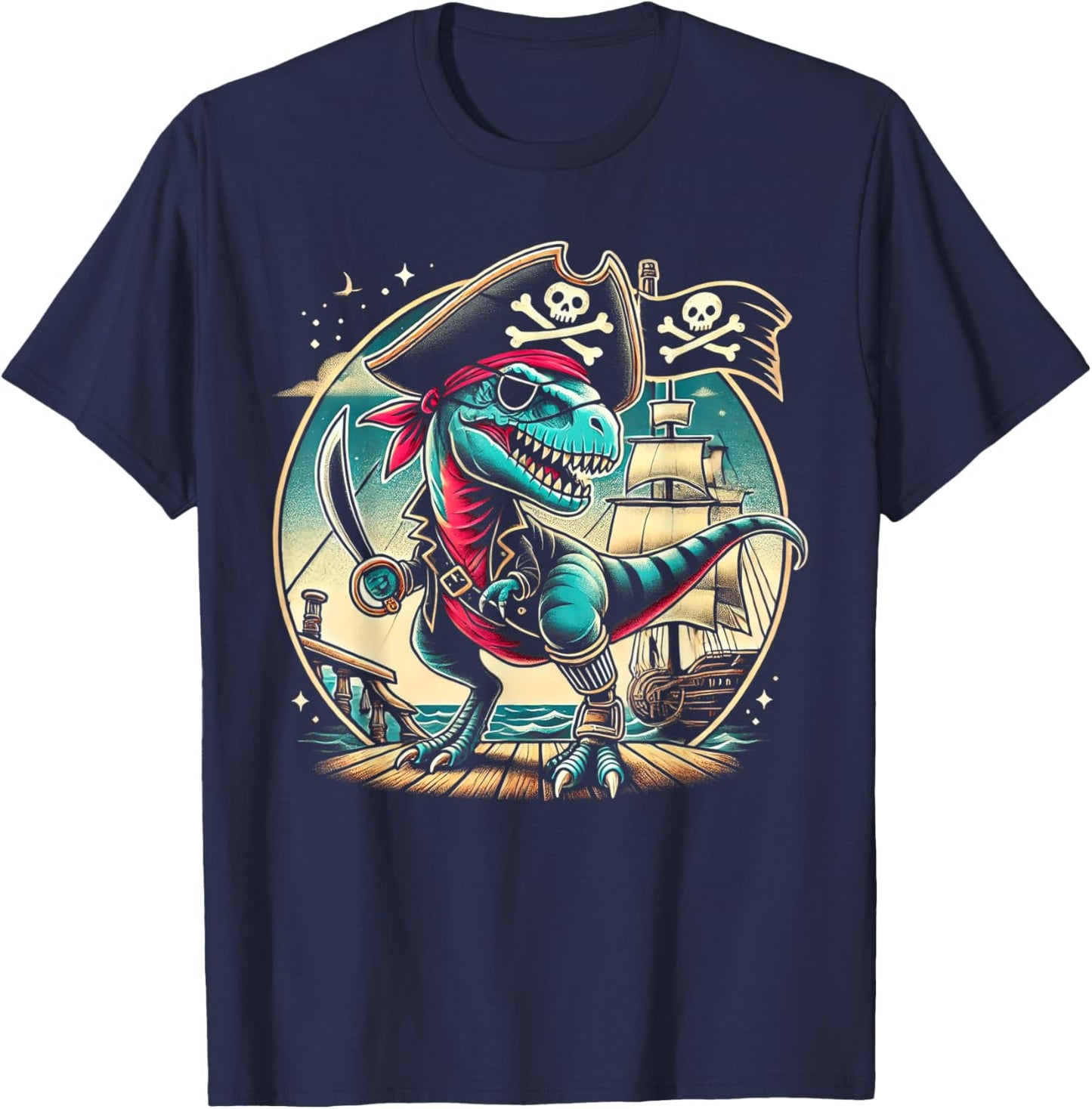 Pirate Dinosaur Tyrannosaurus Funny T-rex Halloween Costume T-Shirt - T-Shirt | Navy