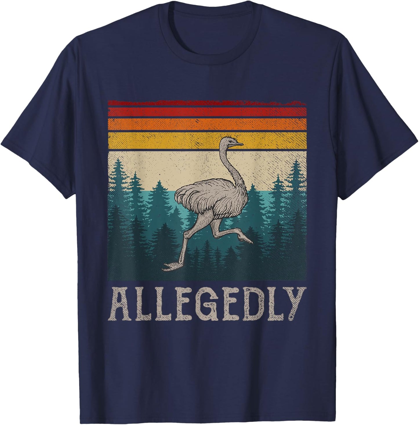 Vintage Retro Allegedly Ostrich Funny Bird Lover T-Shirt - T-Shirt | Navy
