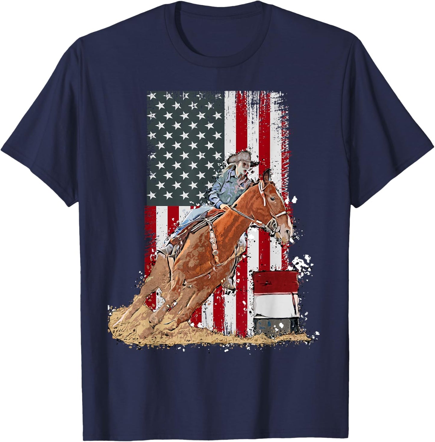 US Flag State Pride Barrel Racing Horse Rodeo Cowgirl T-Shirt - T-Shirt | Navy