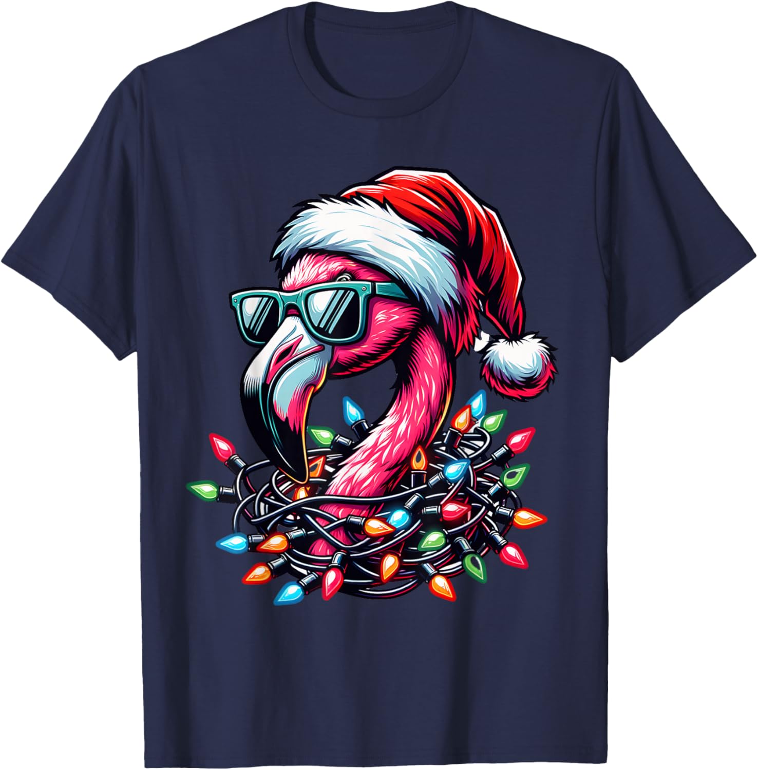 Funny Tropical Pink Flamingo Christmas in July Hawaii Summer T-Shirt - T-Shirt | Navy
