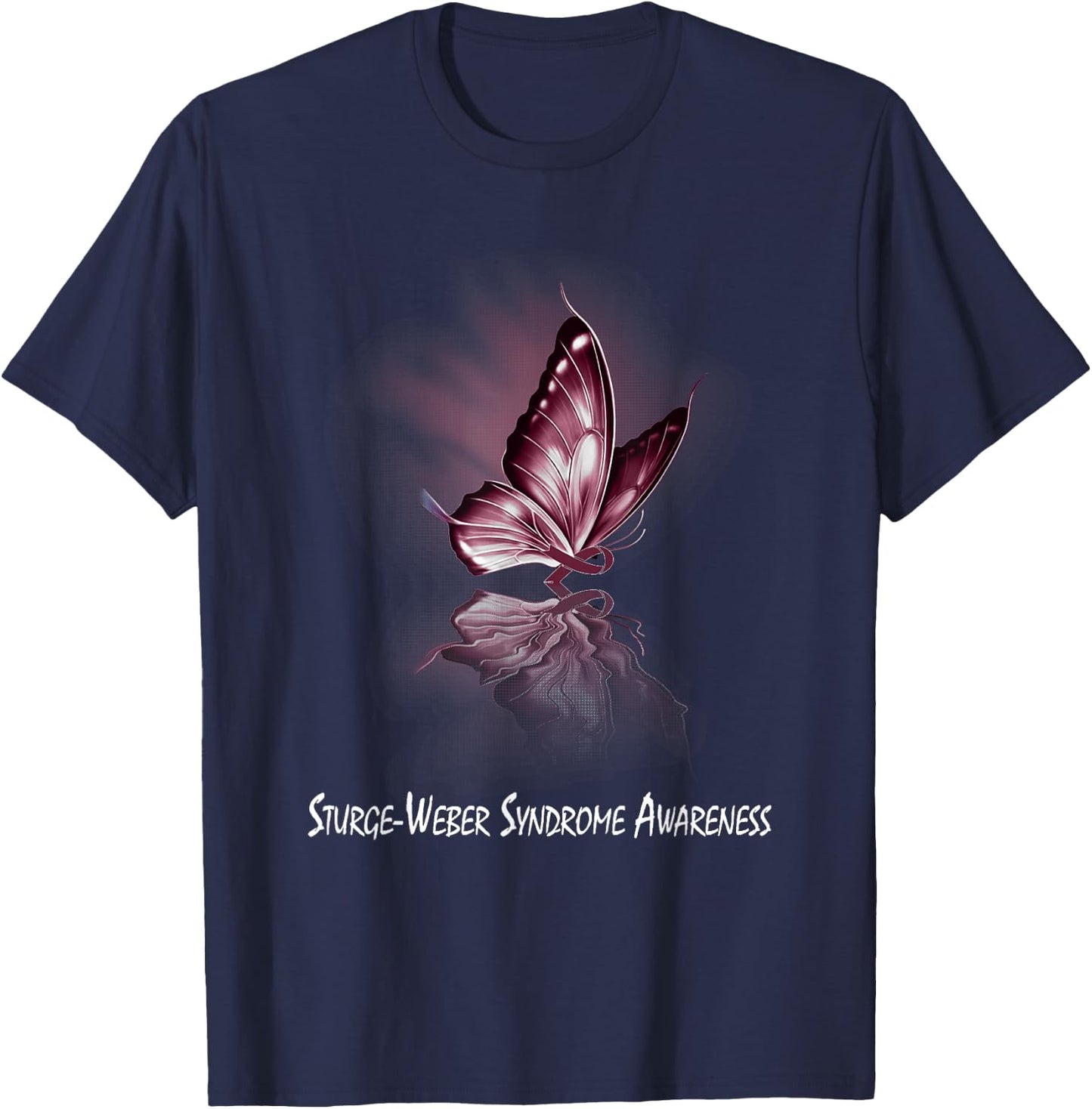 Butterfly Ribbon Sturge-Weber Syndrome Awareness T-Shirt - T-Shirt | Navy