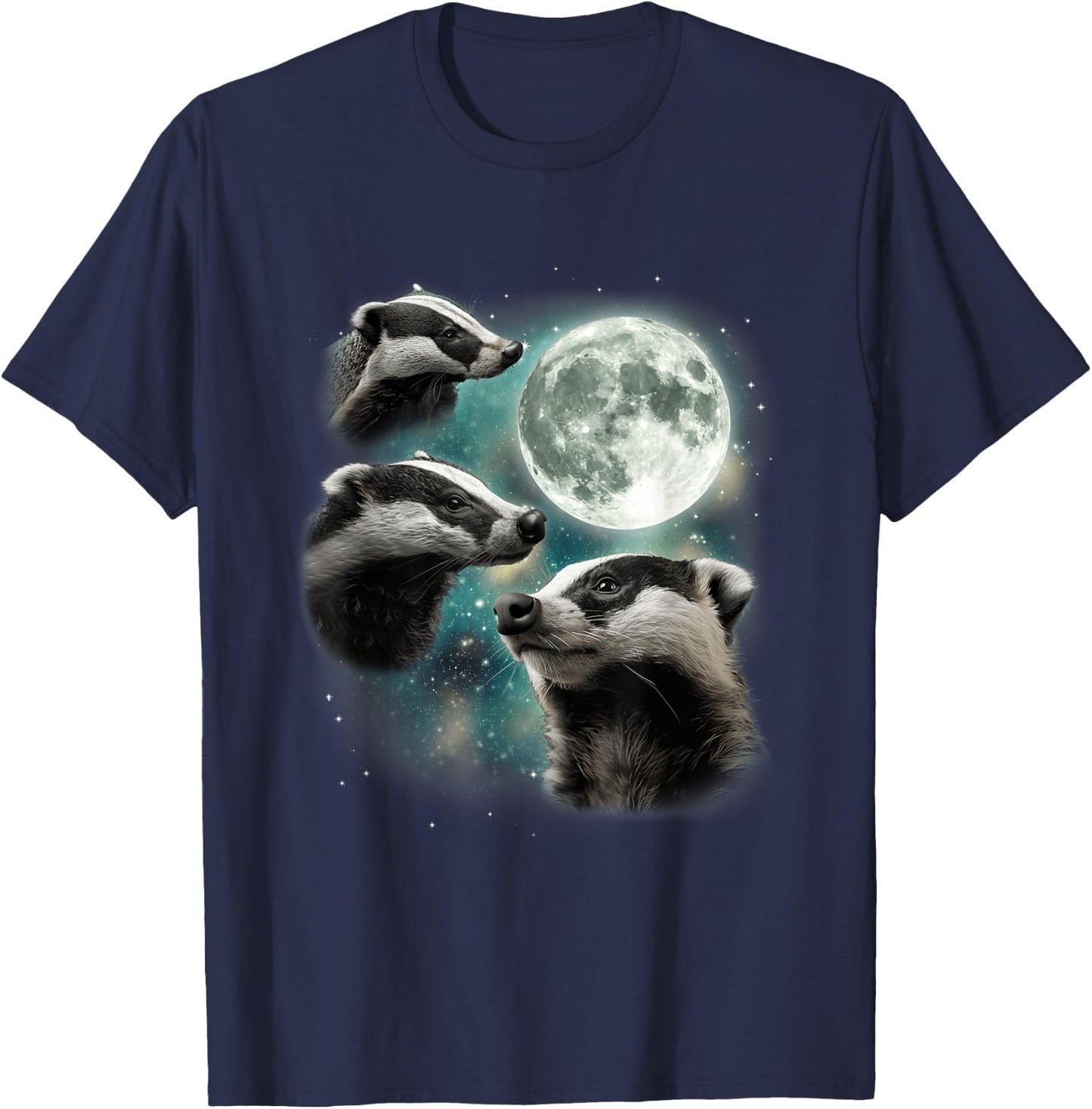 Three Badger Moon | 3 Howling Badgers Funny Cursed Meme T-Shirt - T-Shirt | Navy