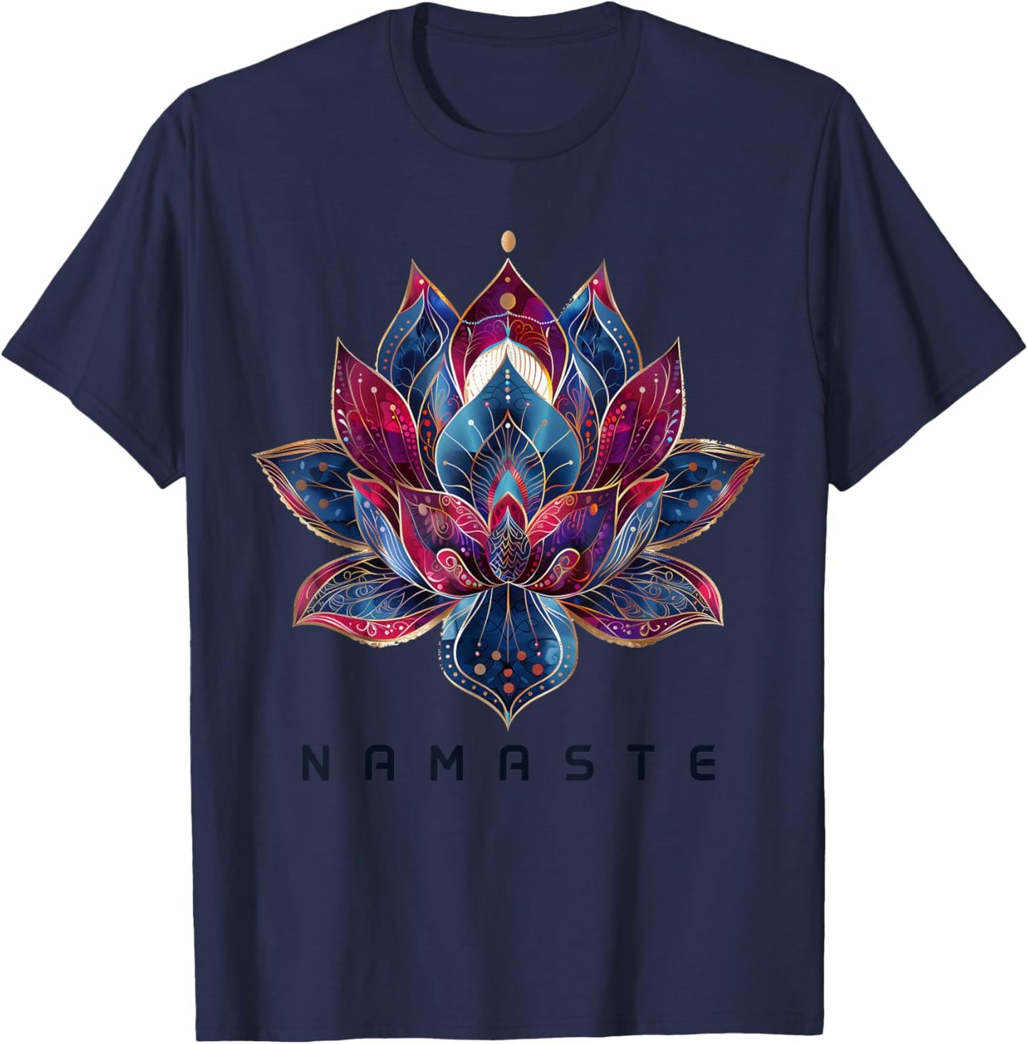 Yoga Namaste Lotus Flower Zen Buddhism Buddhist Buddha T-Shirt - T-Shirt | Navy