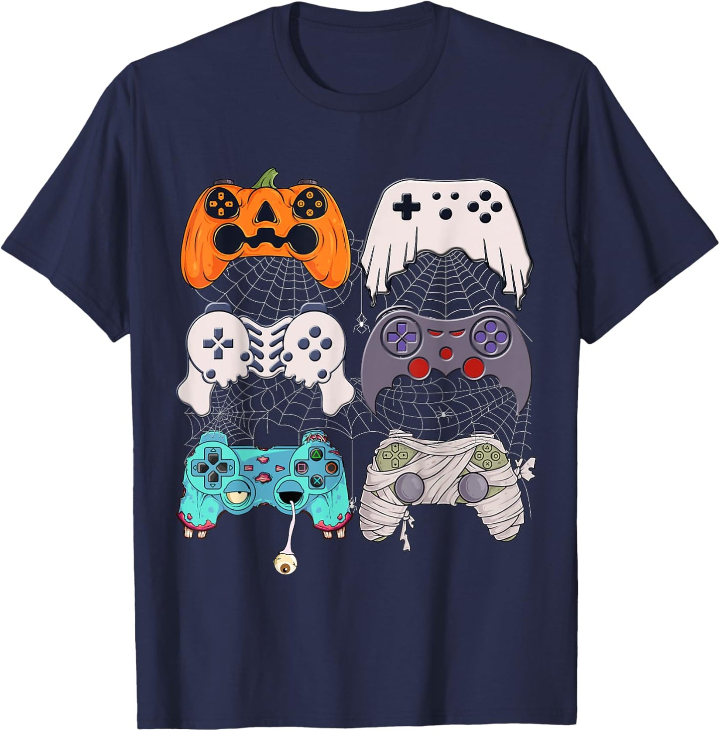 Halloween Skeleton Zombie Gaming Controllers Mummy Boys Kids T-Shirt - T-Shirt | Navy