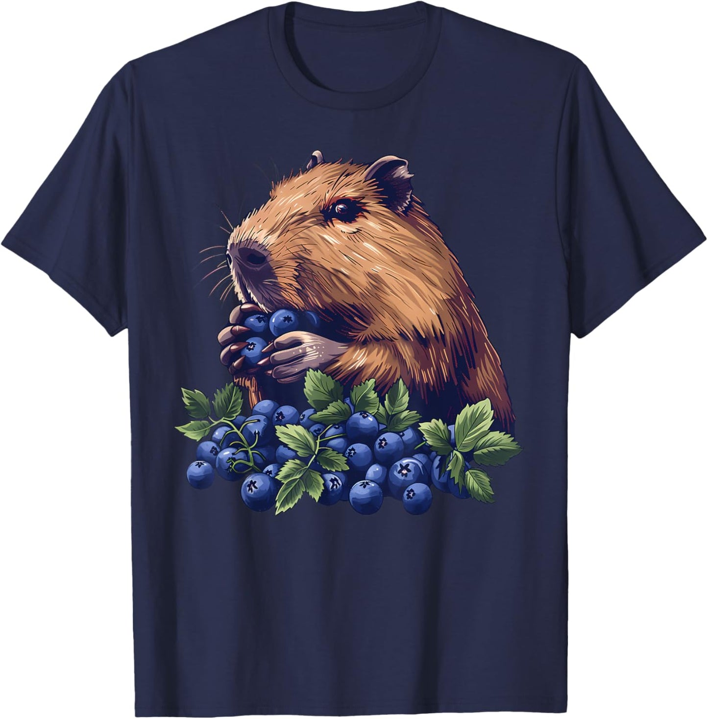 Blueberry Capybara Drawing Artwork Wildlife Blueberries T-Shirt - T-Shirt | Navy
