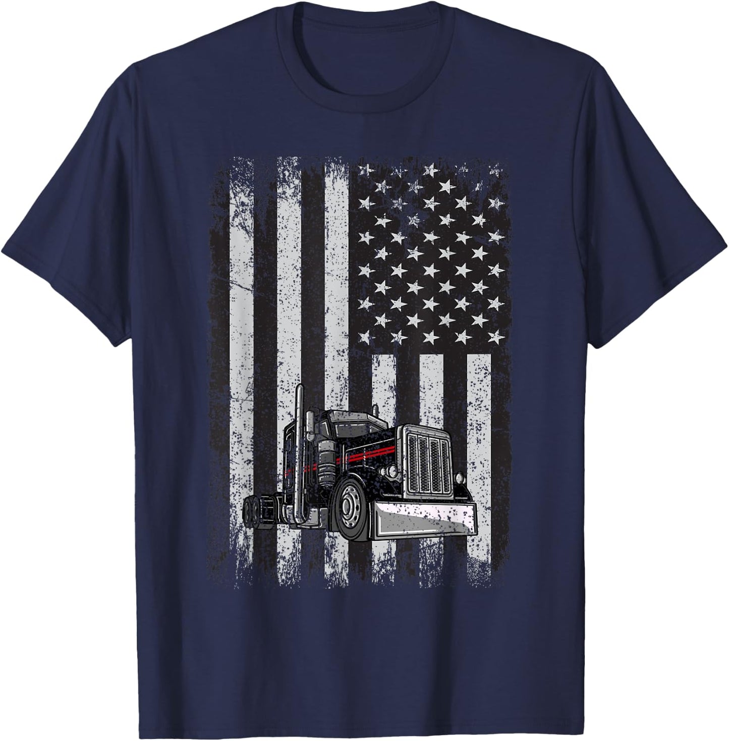 Patriotic black Truck American Flag black white T-Shirt - T-Shirt | Navy