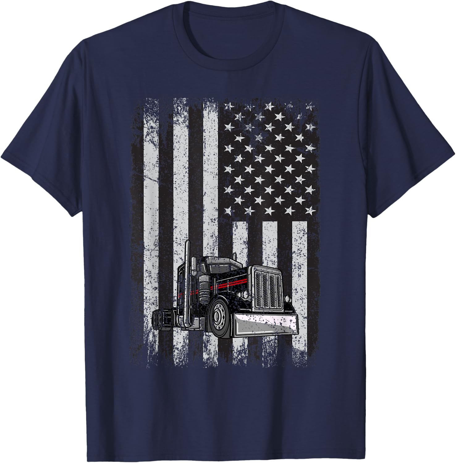 Patriotic black Truck American Flag black white T-Shirt - T-Shirt | Navy