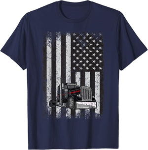 Patriotic black Truck American Flag black white T-Shirt - T-Shirt | Navy