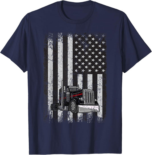 Patriotic black Truck American Flag black white T-Shirt - T-Shirt | Navy